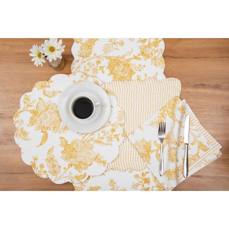 C&F Home 51" x 14" Miriam Ochre Quilted Reversible Yellow Damask Table Runner, 4 of 8