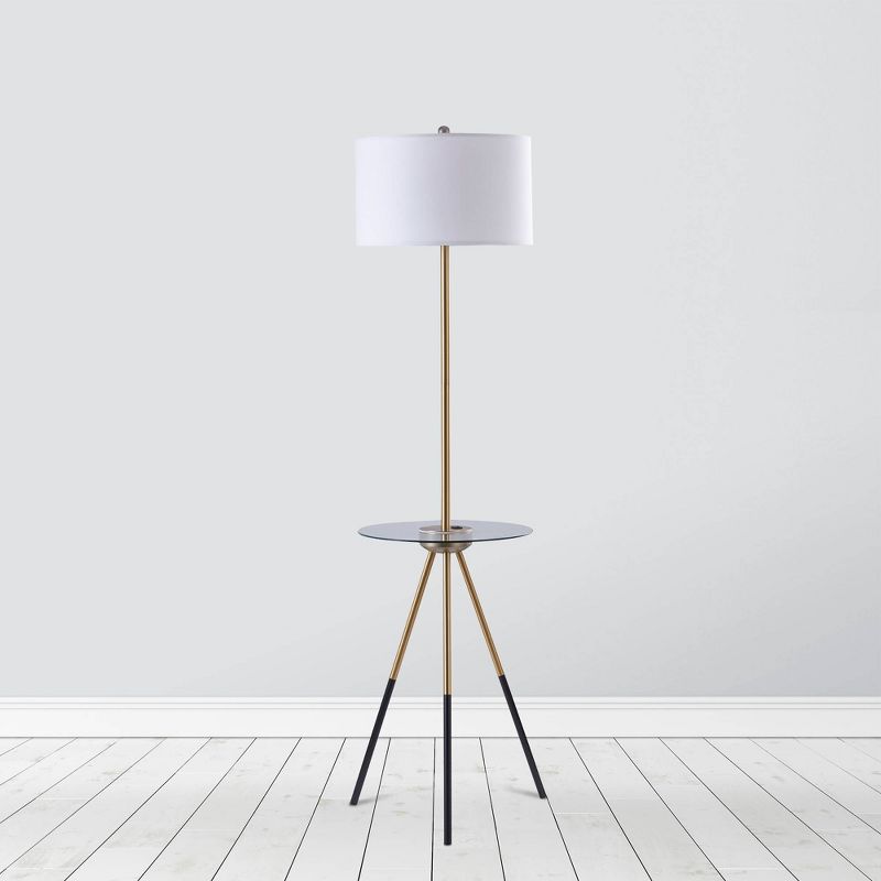 62.5&#34; Axxin Contemporary Tripod Floor Lamp with Glass Table and Built-In USB Gold/White - Teamson Home, 5 of 9