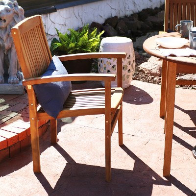 Sunnydaze Light Brown Teak Outdoor Stacking Dining Armchair
