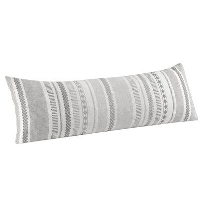 Boho Geometric Gray and Ivory Cotton Jacquard Body Pillow Cover