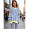 ATHLECHIC Women's Split Hem Striped Color Block Crew Neck Casual Loose Oversized Sweatshirt Shirt Tops - 2 of 4