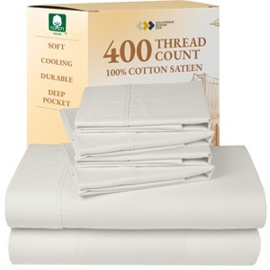 6 Piece Sheet Set with 4 Pillowcases - 400 Thread Count 100% Cotton Sateen - Deep Pocket by California Design Den - 1 of 4