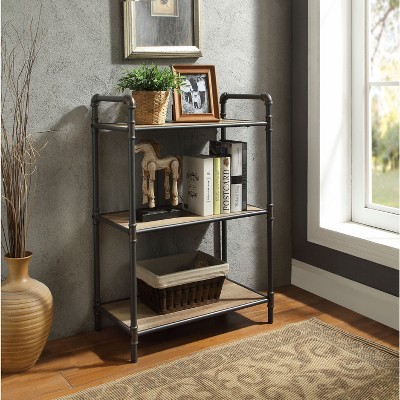 TOAOTBNBO 3-Tier Small Bookcase Storage Organizer, Metal Floor Standing Bookshelf Open Decorative Bookcases for Office, Gray