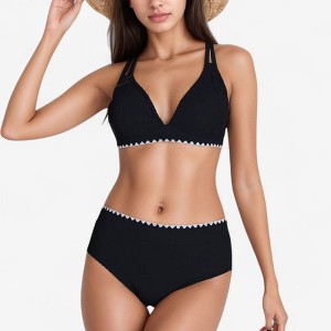Anna-Kaci Swim Women's High Waist Bikini Set with Triangle Trim Details and Adjustable Straps for Flattering Beachwear Look - 1 of 4