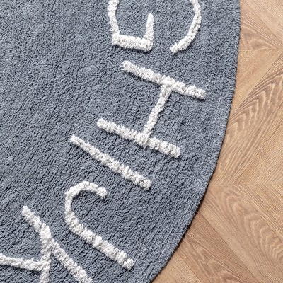 Blue Cotton Washable Round Alphabet Kids Rug