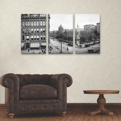 Vintage Black and White Buffalo Panorama Canvas Print Set