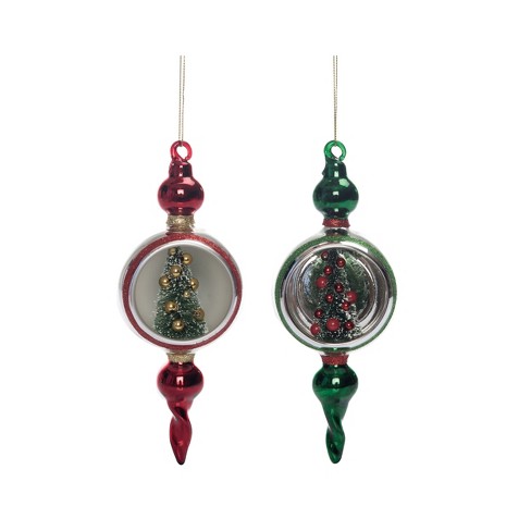 Transpac Glass Tall Tinsel Tree Ornament Set of 2 Christmas Home Decorations - image 1 of 1