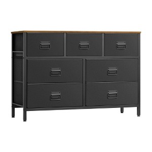 SONGMICS Dresser for Bedroom, Storage Organizer Unit with 7 Fabric Drawers, Chest of Drawers, Steel Frame, Rustic Brown and Black - 1 of 4