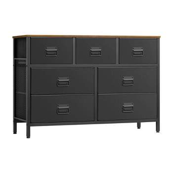 SONGMICS Dresser for Bedroom, Storage Organizer Unit with 7 Fabric Drawers, Chest of Drawers, Steel Frame, Rustic Brown and Black