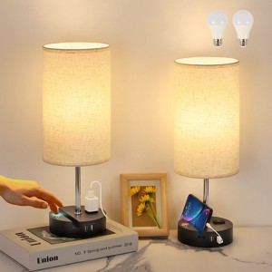 Oumilen Nightstand Lamp with Fabric Shade, USB Ports and AC Outlet, Set of 2 - 1 of 1