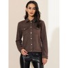 INSPIRE CHIC Women's Turn-Down Collar Flap Pockets Snap Button Faux Suede Jacket - 3 of 4