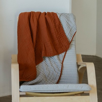 Clay Muslin Cotton Toddler Quilt with Striped Lining