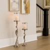 Tall Candle Stand Holder for Pillar Candles - Sculptural Candle Holder for Mantel, Centerpieces, or Home Decor Accent - Set of 2, 30", 21", Silver - 3 of 4