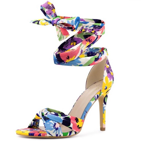 Perphy Women's Floral Printed Twist Lace Up High Stiletto Heels Sandals ...