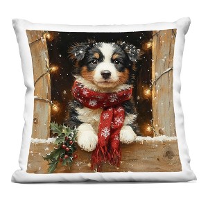 Stupell Industries Snowy Christmas Lights Puppy Indoor Pillow, 18 x 18 - 1 of 3