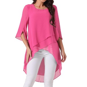 INSPIRE CHIC Women's High Low Hem Scoop Neck Asymmetrical 3/4 Sleeve Summer Top - 1 of 4