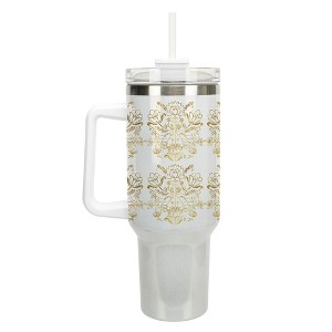 Elanze Designs Gold Love Birds Vintage Floral Damask 40 oz. Stainless Steel, Large Water Bottle Coffee Mug, Spill & Leak Resistant, Thermal Travel - 1 of 1