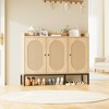 YESFASHION Rattan Shoe Cabinet w/ 3 Doors, Freestanding Shoe Organizer w/ Large Storage Space, 8-Tier Shoe Cabinet w/ Adjustable Shelves for Entryway - 3 of 4