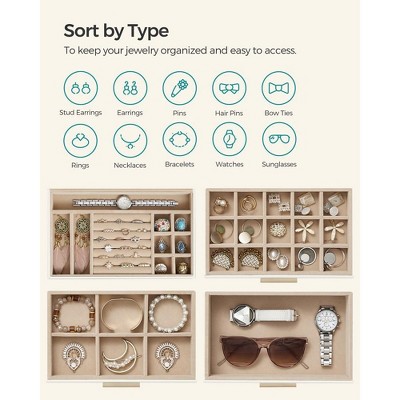 Large White Faux Leather 4-Tier Jewelry Organizer Box