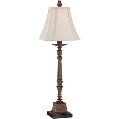 Regency Hill Traditional Console Table Lamp Crackled Brown Candlestick Square Bell Shade for Living Room Family Bedroom Bedside