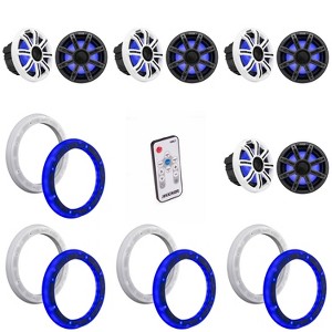 Kicker (4 Pair) 51MSC84 8" LED Premium Marine Speakers & 51KLSR88 - 8.8-Inch to 8-Inch LED Adapter Rings & LED Remote Bundle - 1 of 4