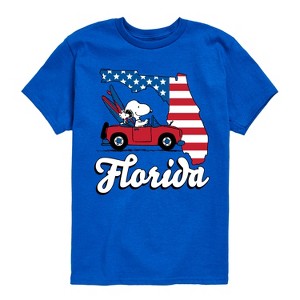Boys' - Peanuts - Florida American Flag Snoopy Woodstock Short Sleeve Graphic T-Shirt - 1 of 4