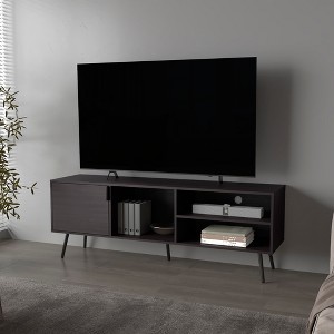 63" Melamine Multistorage TV Stand with Door, Open Storage, Conical Legs, and Scratch-Resistant Surface for Living Room and Bedroom - 1 of 4