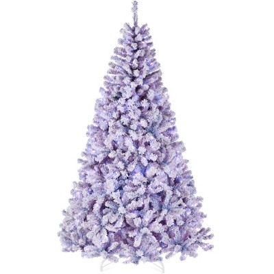 Best Choice Products Pre-Lit Lavender Christmas Pine Tree w/ Flocked Branches, Warm-White Lights