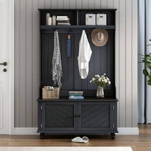 Vynxaria 3-in-1 Entryway Tree with 4 Hooks, Coat Hanger, and Storage Bench - Stylish Solution for Entrances and Hallways, 40 Inches - 1 of 4