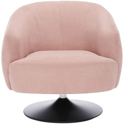 Blush Velvet Swivel Barrel Accent Chair with Wood Detailing