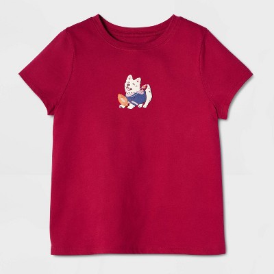 Детские футболки Cat & Jack Girls' Short Sleeve 100% Cotton 'Sporty Dog' Graphic T-Shirt - Cat & Jack™ Cherry Red L — фото 2