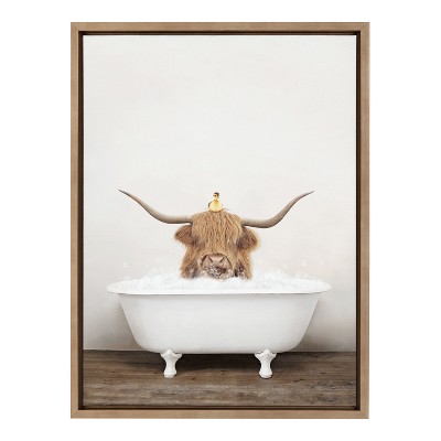 Highland Cow and Duckling in Rustic Bath Canvas Art
