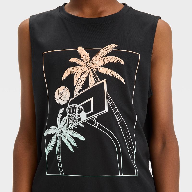 Boys&#39; Sleeveless 'Basketball' Graphic T-Shirt - All In Motion™ Black, 3 of 5