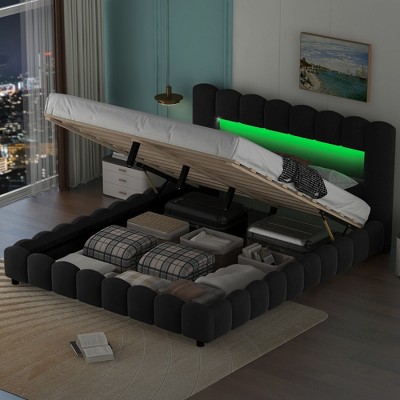 Whisen Queen Size Upholstered Platform Bed with LED Headboard - Gray