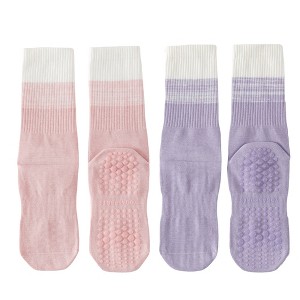 Anna-Kaci Women's 2-Pair Set Gradient Mid-Calf Grip Socks with Soft Seamless Toe and Anti-Slip Bottom for Yoga or Sneakers - 1 of 4