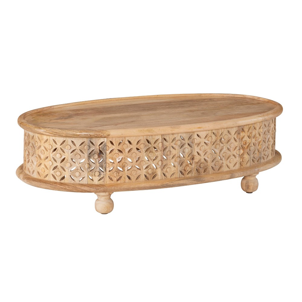 42"" Lainey Oval Fully Assembled Hand Carved Solid Mango Wood Coffee Cocktail Table Natural - Linon -  Powell, 84933799