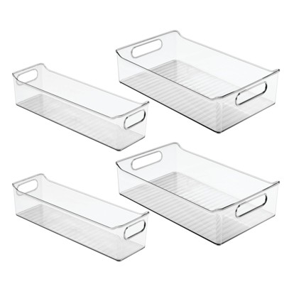 mDesign Plastic Food Storage Bins for Kitchen, Pantry, Handles, Set of 4 - Clear