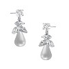 Guili Sterling Silver Rhodium Plated White Round Genuine Freshwater Pearl with Marquise and Round Cubic Zirconia Earrings, Pure Timeless Beauty - 3 of 3