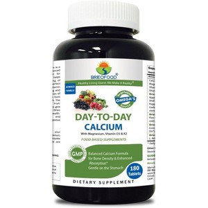 Brieofood Food Based Calcium 180 Tablets - Premium Formula with Brieofood Fruit & Vegetable Blends, Digestive Blend, Vegetable Omega Blend - 1 of 4