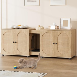 Cat litter box fence, 55.1 inch double-layer cat litter box furniture, hidden cat cage cabinet for 2 cats, 2 cages with litter mats - 1 of 4