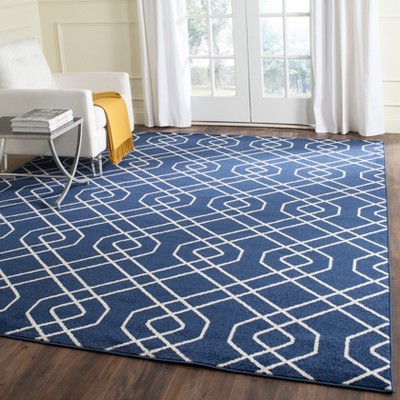 Navy and Beige Geometric 8' x 10' Reversible Area Rug