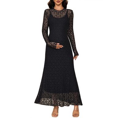 black lace maternity dress INSPIRE CHIC 2 Pcs Set Long Sleeve Floral Overlay with Matching U-Neck Cami Slip Dress X-Large Stacees Bridesmaid Dress A-line Category: Size:12 AUS 150cm This style sits