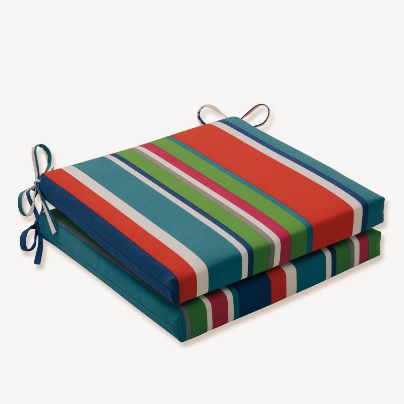 20" x 20" x 3" 2pk St. Lucia Stripe Squared Corners Outdoor Seat Cushions Blue - Pillow Perfect, 1 of 5