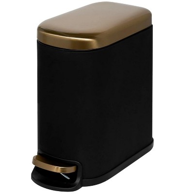 LunaLulinlk 1.3 gal., Curved Rectangular Soft Close Premium Pedal Waste Step On Trash Can, Soft Touch Black Gold