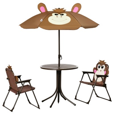 Brown Monkey Kids Picnic Table Set with Adjustable Umbrella