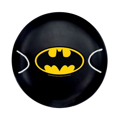 Slippery Racer ProDisc 26 Inch Heavy Duty Aluminum Iron Alloy Metal Kids Batman Saucer Snow Sled with Dual Riveted Soft Grip Rope Handles, Black
