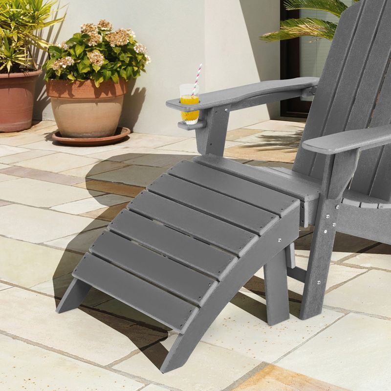 Costway HDPE Patio  Folding Adirondack Chair Ottoman Set Footrest All-Weather, 3 of 11