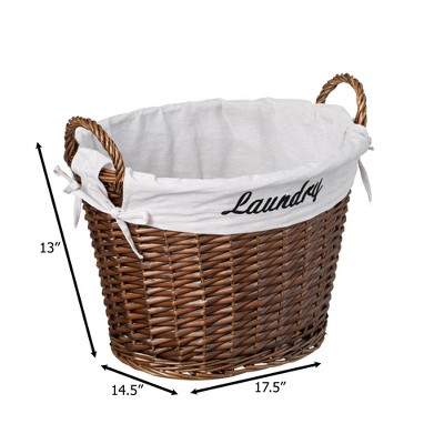 Handwoven Brown Wicker Laundry Hamper with Liner and Handles