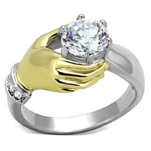Slickblue Handholding Design Ring for Women in Silver/Gold, 7mm Clear CZ, Stainless Steel, size 5-10 - 1 of 4