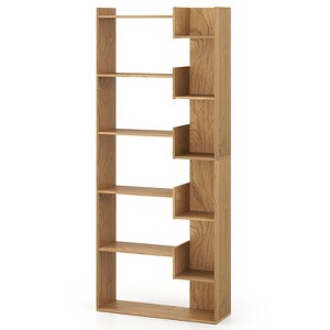 Costway 1/2 PCS 6-tier Bookshelf Tall Display Shelf with 11 Open Shelves 2 Anti-tipping Kits Black/Natural/White - 1 of 4